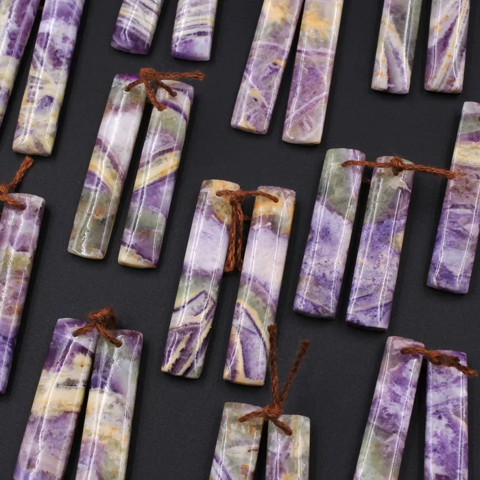 Earrings Intrinsic Trading Drilled Natural Petrified Purple Fluorite Earring Pair Long Rectangle Cabochon Cab Pair Matched Earrings Beads Stone