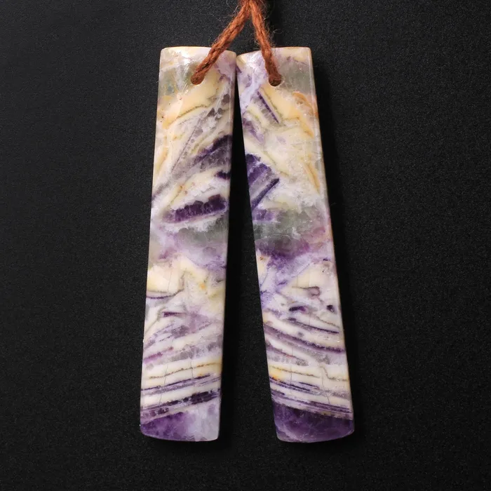 Earrings Intrinsic Trading Drilled Natural Petrified Purple Fluorite Earring Pair Long Rectangle Cabochon Cab Pair Matched Earrings Beads Stone