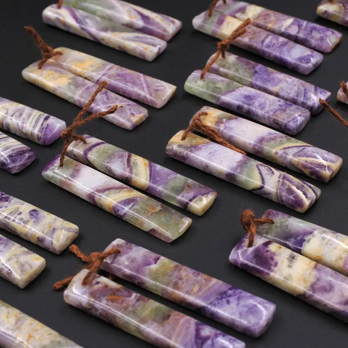 Earrings Intrinsic Trading Drilled Natural Petrified Purple Fluorite Earring Pair Long Rectangle Cabochon Cab Pair Matched Earrings Beads Stone