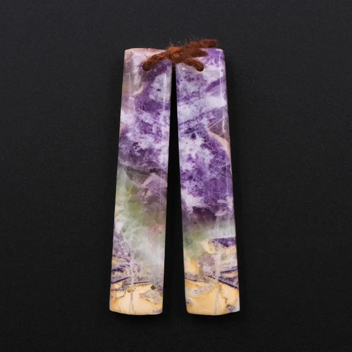 Earrings Intrinsic Trading Drilled Natural Petrified Purple Fluorite Earring Pair Long Rectangle Cabochon Cab Pair Matched Earrings Beads Stone