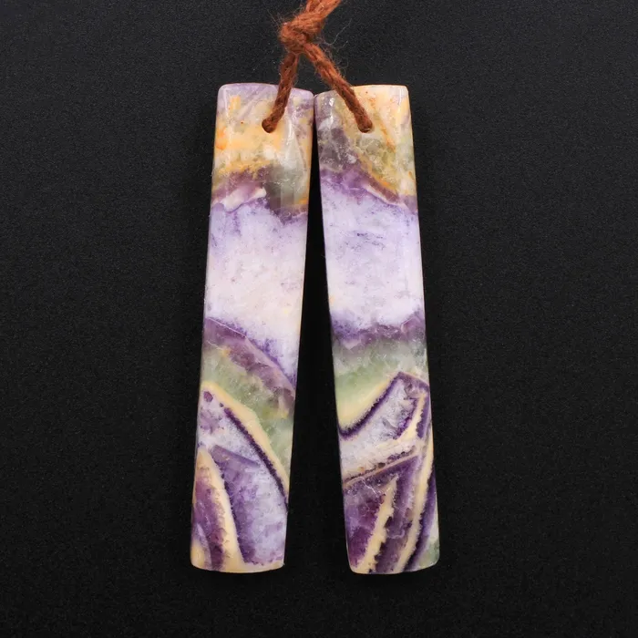 Earrings Intrinsic Trading Drilled Natural Petrified Purple Fluorite Earring Pair Long Rectangle Cabochon Cab Pair Matched Earrings Beads Stone
