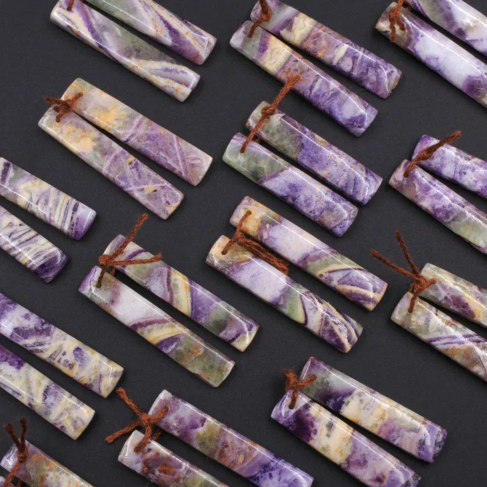 Earrings Intrinsic Trading Drilled Natural Petrified Purple Fluorite Earring Pair Long Rectangle Cabochon Cab Pair Matched Earrings Beads Stone