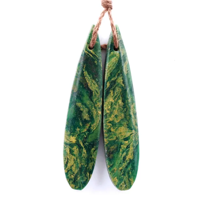 Earrings Intrinsic Trading Natural African Green Jade Earring Pair Drilled Gemstone Earring Cabochon Cab Pair Thin Long Teardrop Matched Earring Bead Pair