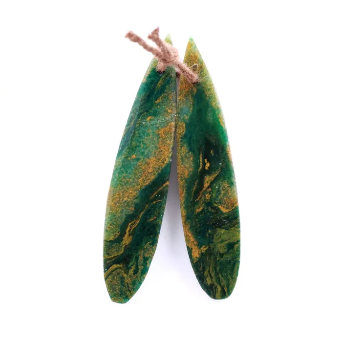 Earrings Intrinsic Trading Natural African Green Jade Earring Pair Drilled Gemstone Earring Cabochon Cab Pair Thin Long Teardrop Matched Earring Bead Pair