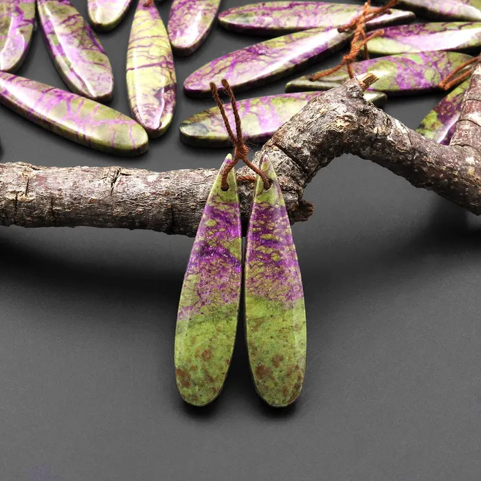 Earrings Intrinsic Trading Natural Atlantisite Stichtite Earring Pair Gemstone Drilled Teardrop Cabochon Matched Gemstone Beads From Australia A55