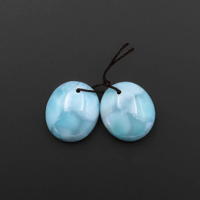 Earrings Intrinsic Trading Natural Blue Larimar Oval Earring Pair Drilled Matched Gemstone Beads A6