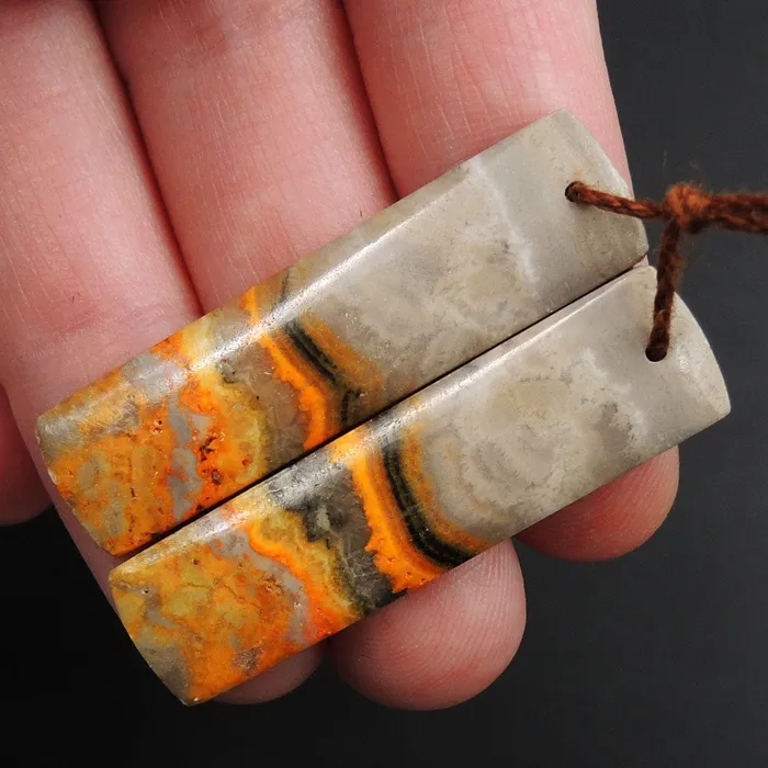 Earrings Intrinsic Trading Natural Bumble Bee Jasper Rectangle Cabochon Cab Pair Drilled Matched Earrings Bead Pair Natural Stone E3362