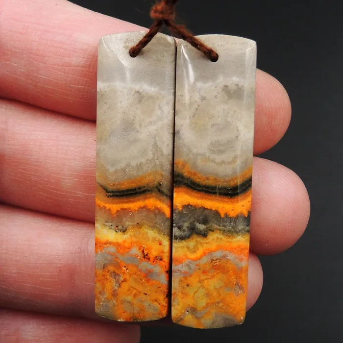 Earrings Intrinsic Trading Natural Bumble Bee Jasper Rectangle Cabochon Cab Pair Drilled Matched Earrings Bead Pair Natural Stone E3362