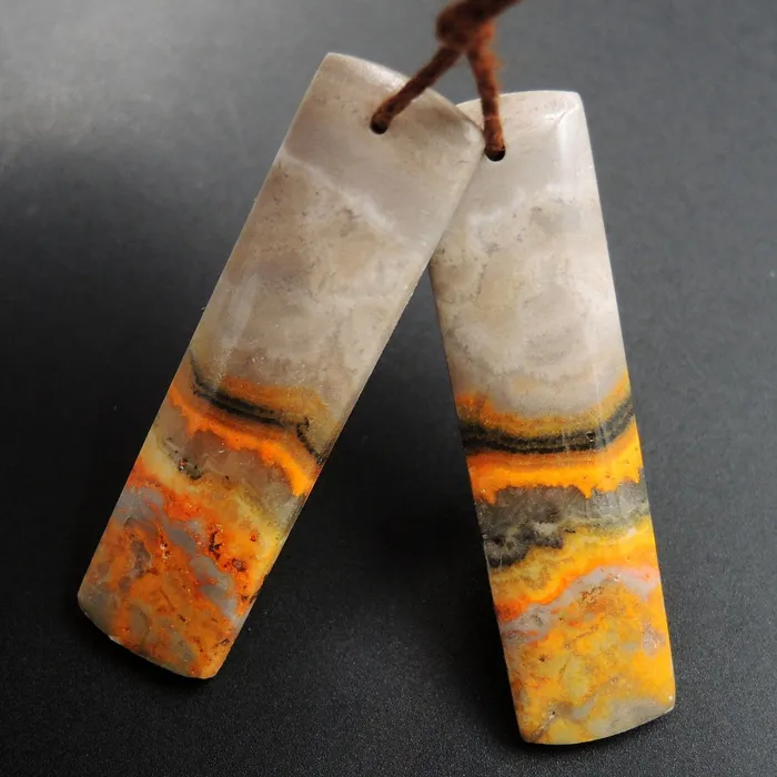 Earrings Intrinsic Trading Natural Bumble Bee Jasper Rectangle Cabochon Cab Pair Drilled Matched Earrings Bead Pair Natural Stone E3362