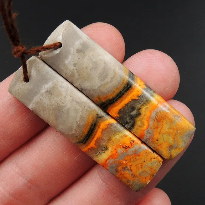 Earrings Intrinsic Trading Natural Bumble Bee Jasper Rectangle Cabochon Cab Pair Drilled Matched Earrings Bead Pair Natural Stone E3362