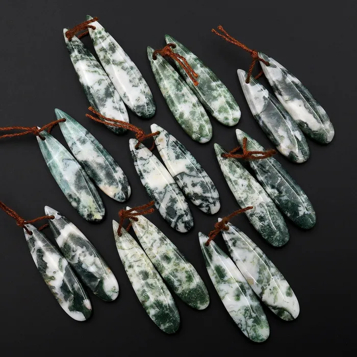 Earrings Intrinsic Trading Natural Green Moss Agate Earring Pair Drilled Teardrop Cabochon Cab Pair Matched Gemstone Beads