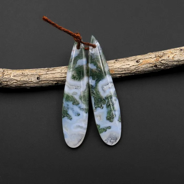 Earrings Intrinsic Trading Natural Green Moss Agate Earring Pair Drilled Teardrop Cabochon Cab Pair Matched Gemstone Beads