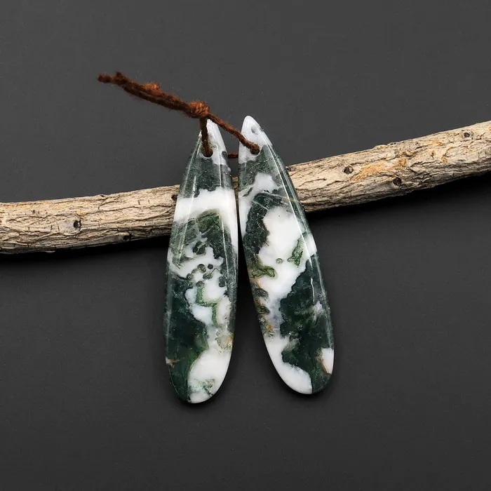 Earrings Intrinsic Trading Natural Green Moss Agate Earring Pair Drilled Teardrop Cabochon Cab Pair Matched Gemstone Beads