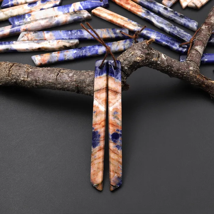 Earrings Intrinsic Trading Natural Orange Sodalite Long Slender Beveled Rectangle Earring Pair Matched Gemstone Beads A5