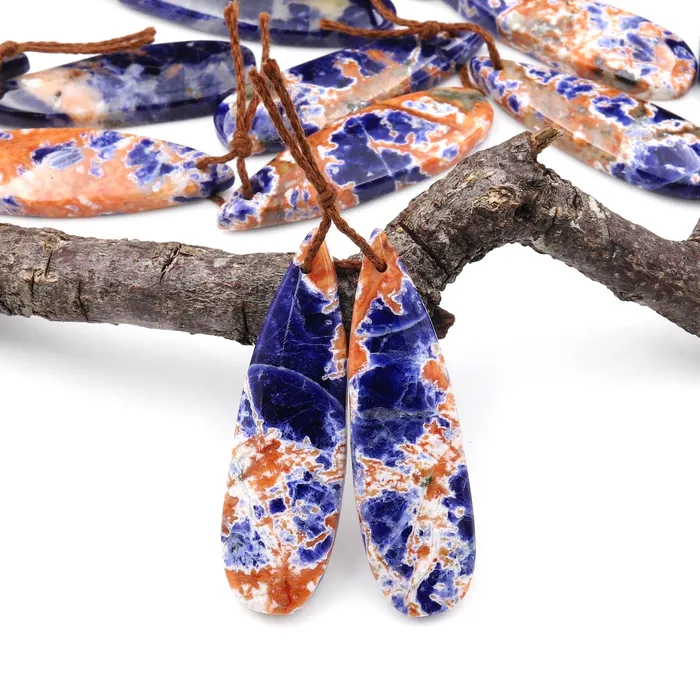 Earrings Intrinsic Trading Natural Orange Sodalite Teardrop Earring Pair Drilled Matched Gemstone Beads