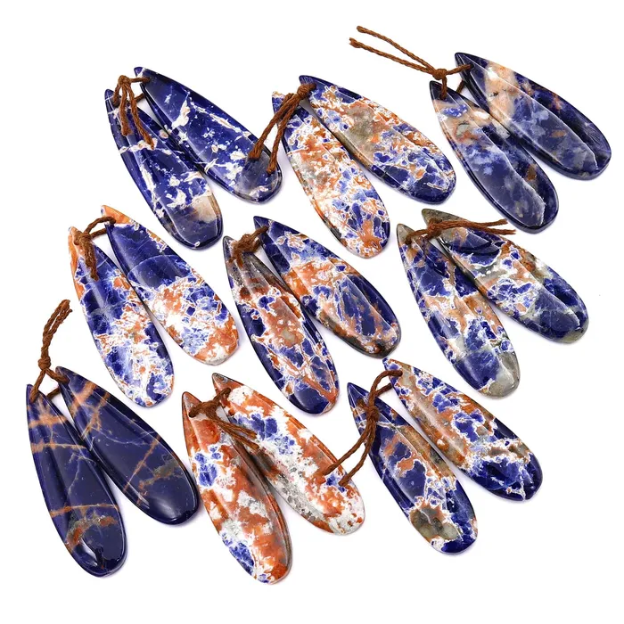 Earrings Intrinsic Trading Natural Orange Sodalite Teardrop Earring Pair Drilled Matched Gemstone Beads