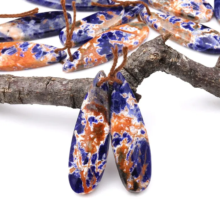 Earrings Intrinsic Trading Natural Orange Sodalite Teardrop Earring Pair Drilled Matched Gemstone Beads