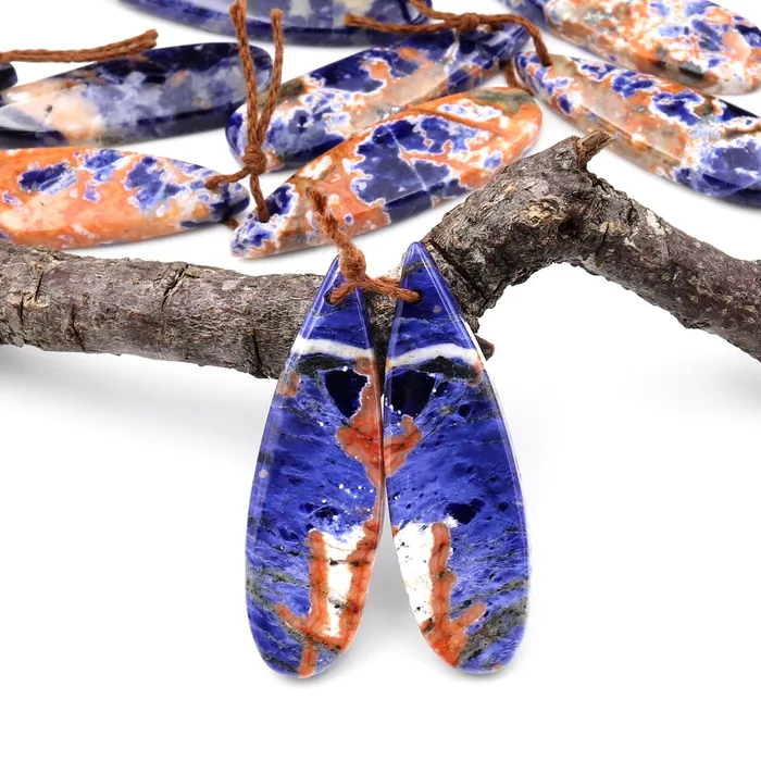 Earrings Intrinsic Trading Natural Orange Sodalite Teardrop Earring Pair Drilled Matched Gemstone Beads