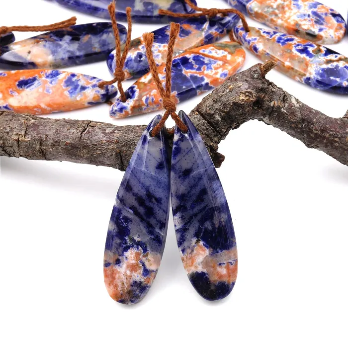 Earrings Intrinsic Trading Natural Orange Sodalite Teardrop Earring Pair Drilled Matched Gemstone Beads