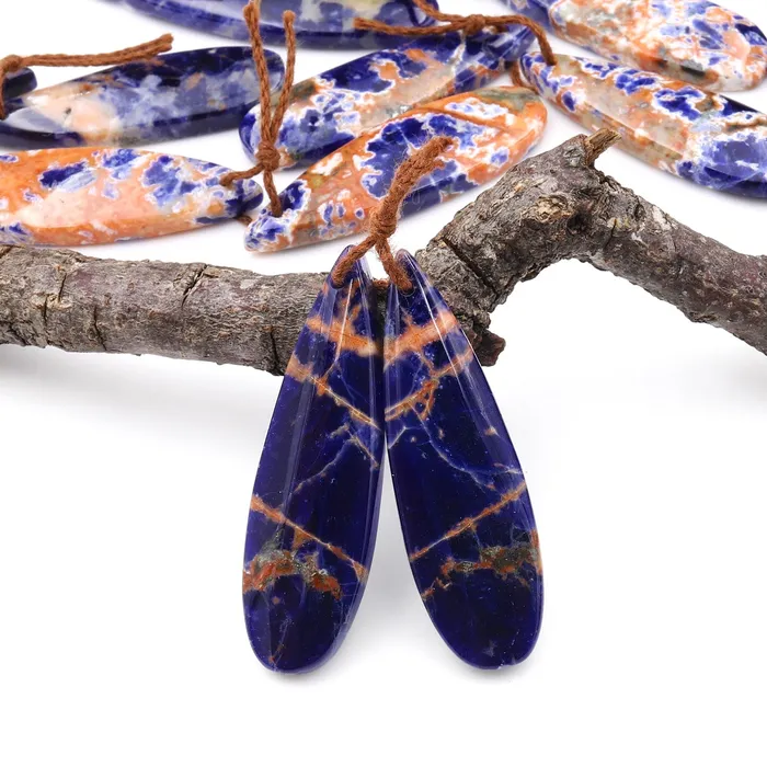 Earrings Intrinsic Trading Natural Orange Sodalite Teardrop Earring Pair Drilled Matched Gemstone Beads