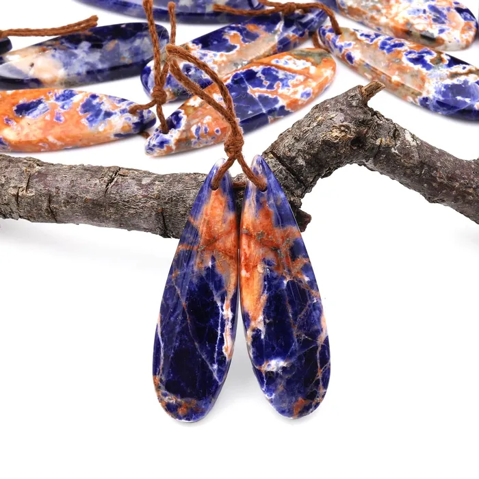 Earrings Intrinsic Trading Natural Orange Sodalite Teardrop Earring Pair Drilled Matched Gemstone Beads