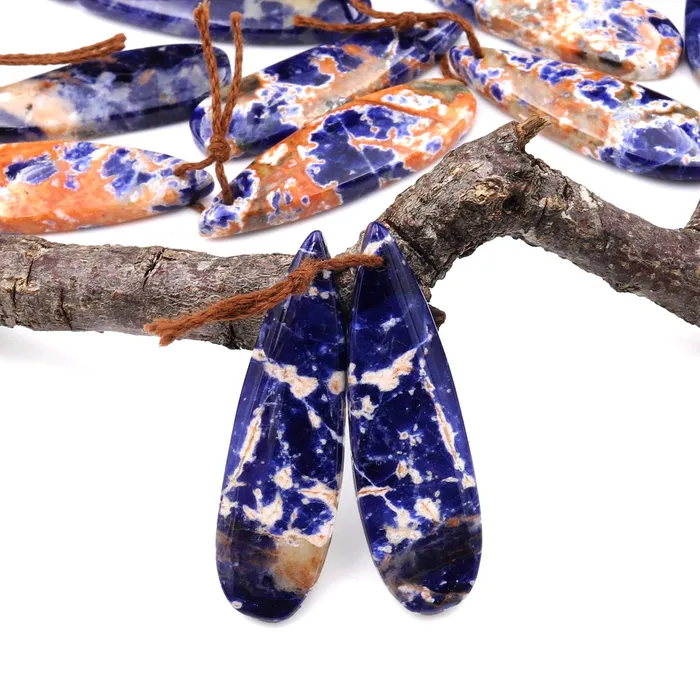 Earrings Intrinsic Trading Natural Orange Sodalite Teardrop Earring Pair Drilled Matched Gemstone Beads