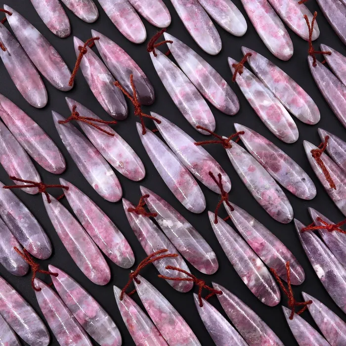 Earrings Intrinsic Trading Natural Pink Tourmaline in Purple Lepidolite Teardrop Cabochon Cab Pair Drilled Matched Earring Pair