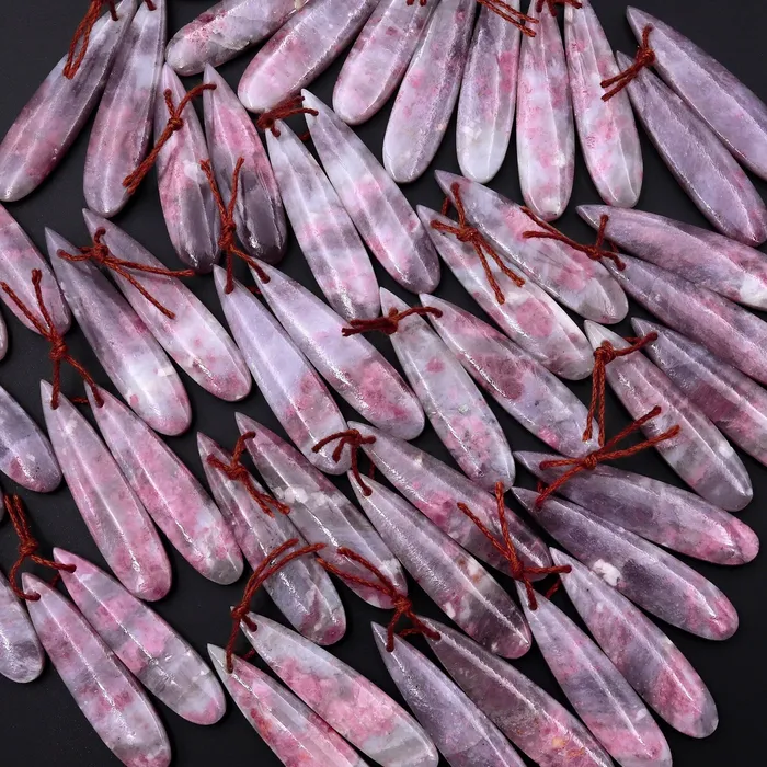 Earrings Intrinsic Trading Natural Pink Tourmaline in Purple Lepidolite Teardrop Cabochon Cab Pair Drilled Matched Earring Pair