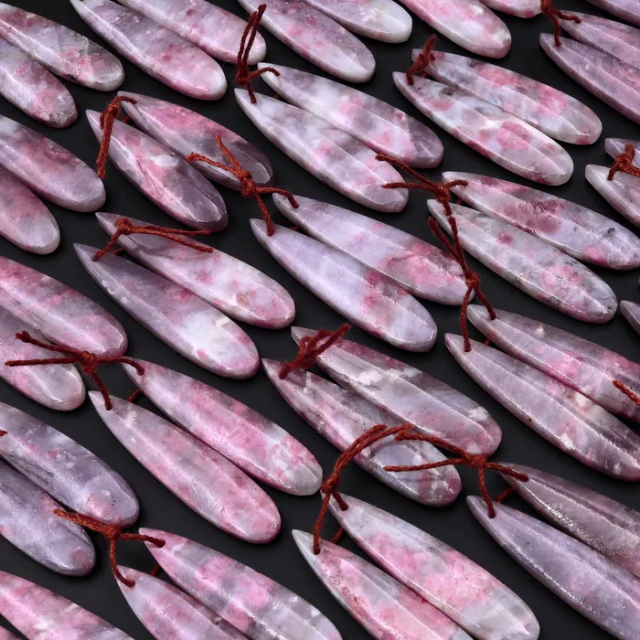 Earrings Intrinsic Trading Natural Pink Tourmaline in Purple Lepidolite Teardrop Cabochon Cab Pair Drilled Matched Earring Pair