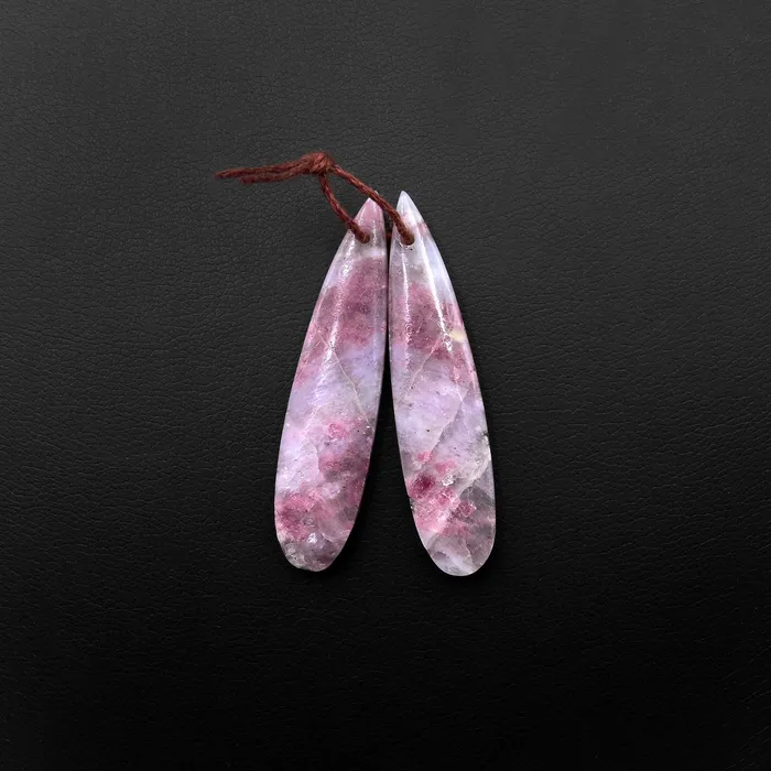 Earrings Intrinsic Trading Natural Pink Tourmaline in Purple Lepidolite Teardrop Cabochon Cab Pair Drilled Matched Earring Pair