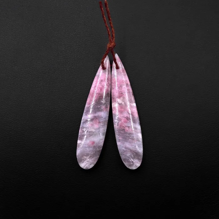 Earrings Intrinsic Trading Natural Pink Tourmaline in Purple Lepidolite Teardrop Cabochon Cab Pair Drilled Matched Earring Pair