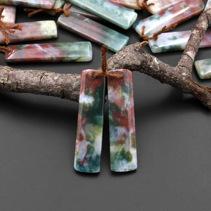 Earrings Intrinsic Trading Natural Rainbow Agate Earring Pair Rectangle Matched Gemstone Bead Pair