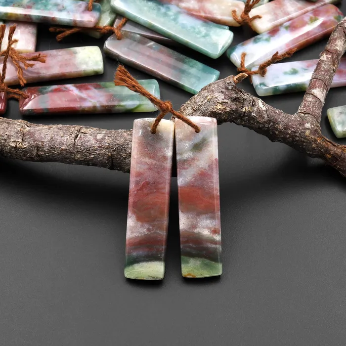 Earrings Intrinsic Trading Natural Rainbow Agate Earring Pair Rectangle Matched Gemstone Bead Pair