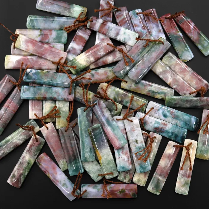 Earrings Intrinsic Trading Natural Rainbow Agate Earring Pair Rectangle Matched Gemstone Bead Pair