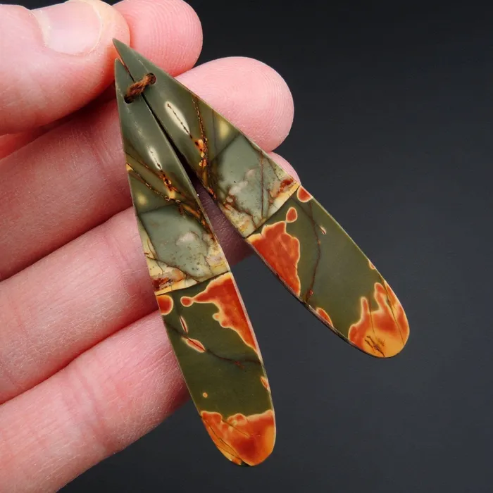 Earrings Intrinsic Trading Natural Red Creek Jasper Earring Pair Flat Teardrop Cabochon Cab Pair Drilled Matched Earrings Bead Pair E2187