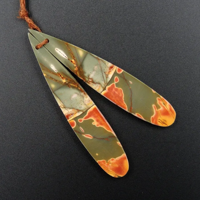 Earrings Intrinsic Trading Natural Red Creek Jasper Earring Pair Flat Teardrop Cabochon Cab Pair Drilled Matched Earrings Bead Pair E2187