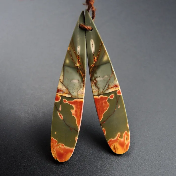 Earrings Intrinsic Trading Natural Red Creek Jasper Earring Pair Flat Teardrop Cabochon Cab Pair Drilled Matched Earrings Bead Pair E2187