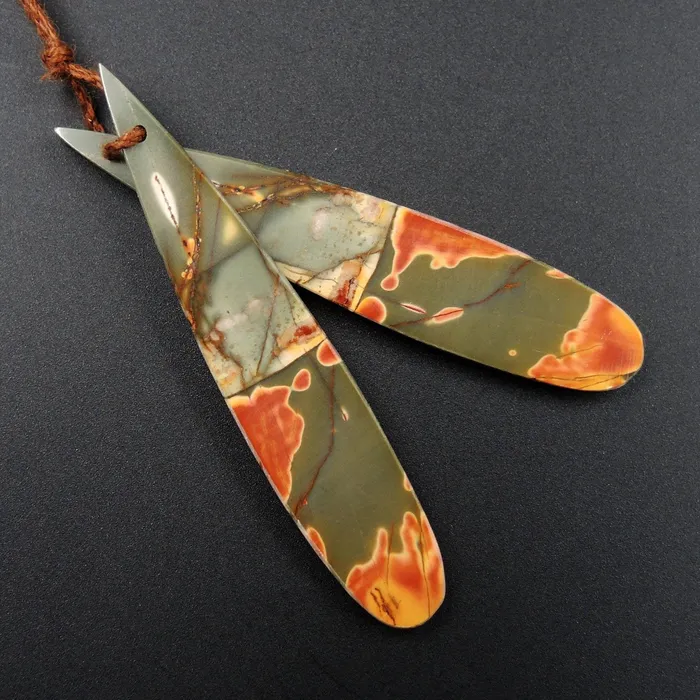 Earrings Intrinsic Trading Natural Red Creek Jasper Earring Pair Flat Teardrop Cabochon Cab Pair Drilled Matched Earrings Bead Pair E2187