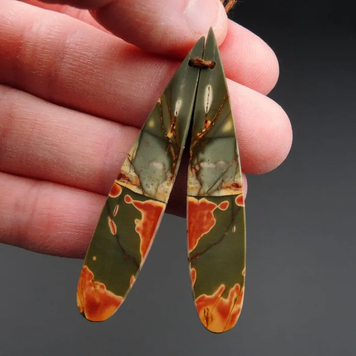 Earrings Intrinsic Trading Natural Red Creek Jasper Earring Pair Flat Teardrop Cabochon Cab Pair Drilled Matched Earrings Bead Pair E2187