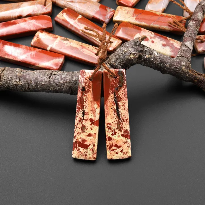 Earrings Intrinsic Trading Natural Red River Jasper Rectangle Earring Pair Cabochon Cab Pair Drilled Matched Earrings Bead Pair A2