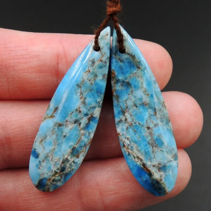 Earrings Intrinsic Trading Natural Robins Egg Turquoise Blue Apatite Earring Pair Teardrop Cabochon Cab Drilled Matched Earrings Bead Pair Teardrop Gemstone E3179