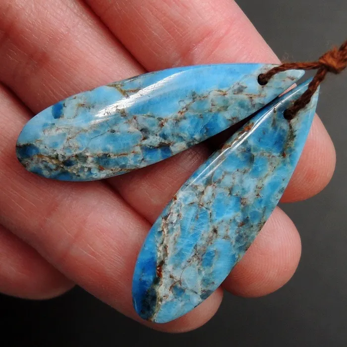 Earrings Intrinsic Trading Natural Robins Egg Turquoise Blue Apatite Earring Pair Teardrop Cabochon Cab Drilled Matched Earrings Bead Pair Teardrop Gemstone E3179
