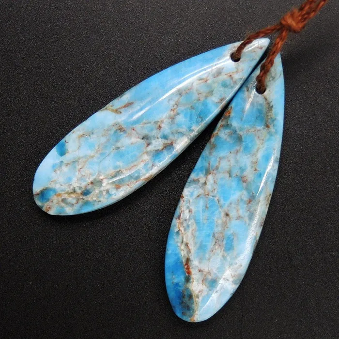 Earrings Intrinsic Trading Natural Robins Egg Turquoise Blue Apatite Earring Pair Teardrop Cabochon Cab Drilled Matched Earrings Bead Pair Teardrop Gemstone E3179