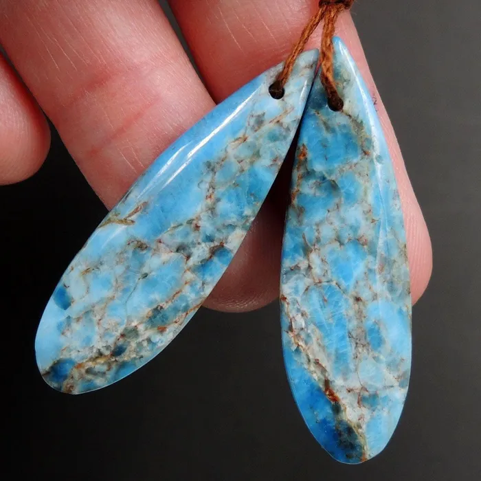 Earrings Intrinsic Trading Natural Robins Egg Turquoise Blue Apatite Earring Pair Teardrop Cabochon Cab Drilled Matched Earrings Bead Pair Teardrop Gemstone E3179