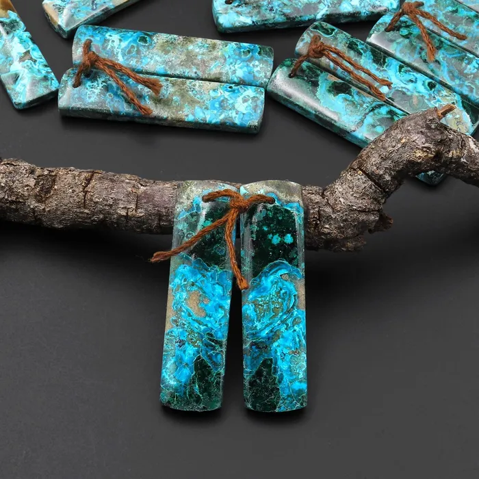Earrings Intrinsic Trading Natural Shattuckite Earring Pair Rectangle Matched Gemstone Beads Chrysocolla Azurite Malachite From Congo A7