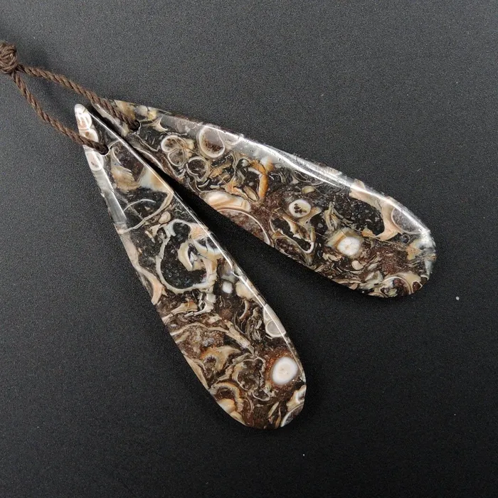Earrings Intrinsic Trading Natural Turritella Agate Fossil Earring Pair Cabochon Cab Pair Drilled Teardrop Matched Earrings Bead Pair E2444