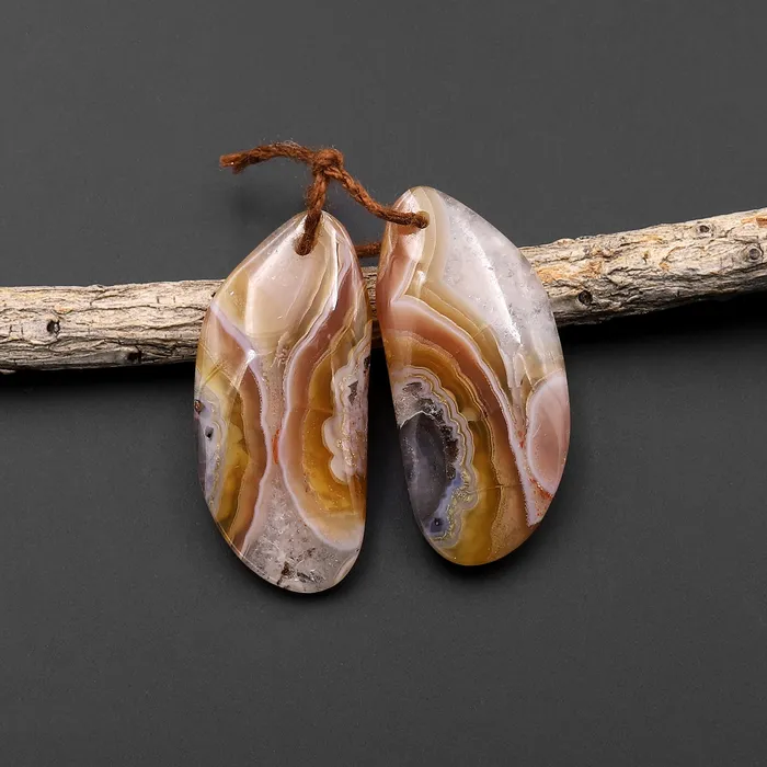 Earrings Intrinsic Trading Rare Natural Agua Nueva Agate Freeform Earring Drilled Matched Gemstone Cabochon Stone Bead Pair A1