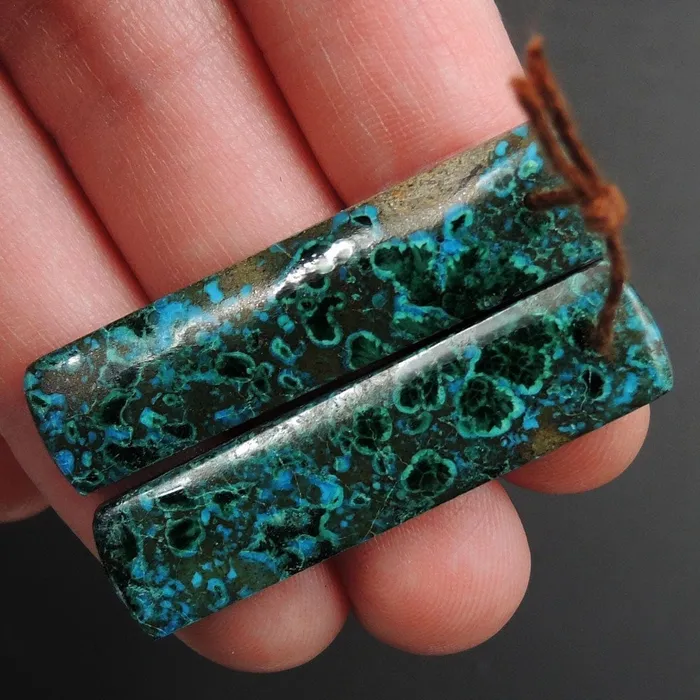Earrings Intrinsic Trading Shattuckite Earring Pair Cabochon Cab Pair Drilled Rectangle Matched Earrings Bead Pair Natural Chrysocolla Azurite Malachite E3384