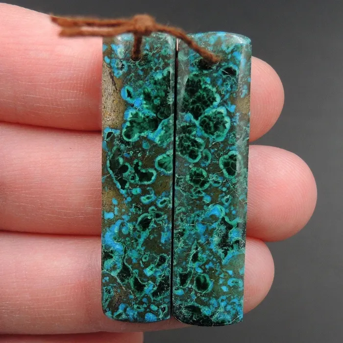 Earrings Intrinsic Trading Shattuckite Earring Pair Cabochon Cab Pair Drilled Rectangle Matched Earrings Bead Pair Natural Chrysocolla Azurite Malachite E3384