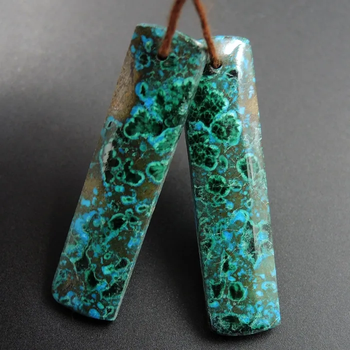 Earrings Intrinsic Trading Shattuckite Earring Pair Cabochon Cab Pair Drilled Rectangle Matched Earrings Bead Pair Natural Chrysocolla Azurite Malachite E3384